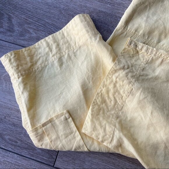 Chico’s Baby  Yellow Pure Linen Cargo Cropped Pants - Picture 5 of 14